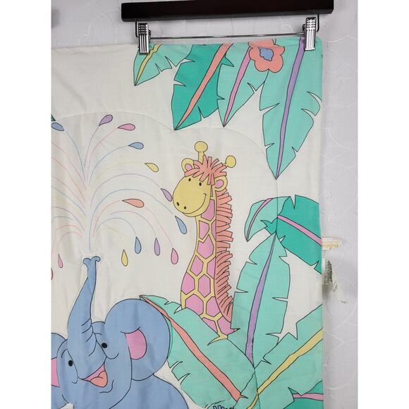 Vintage Dundee Baby Crib Blanket Comforter Pastel Zoo Animals Quilted USA Made - Picture 13 of 14